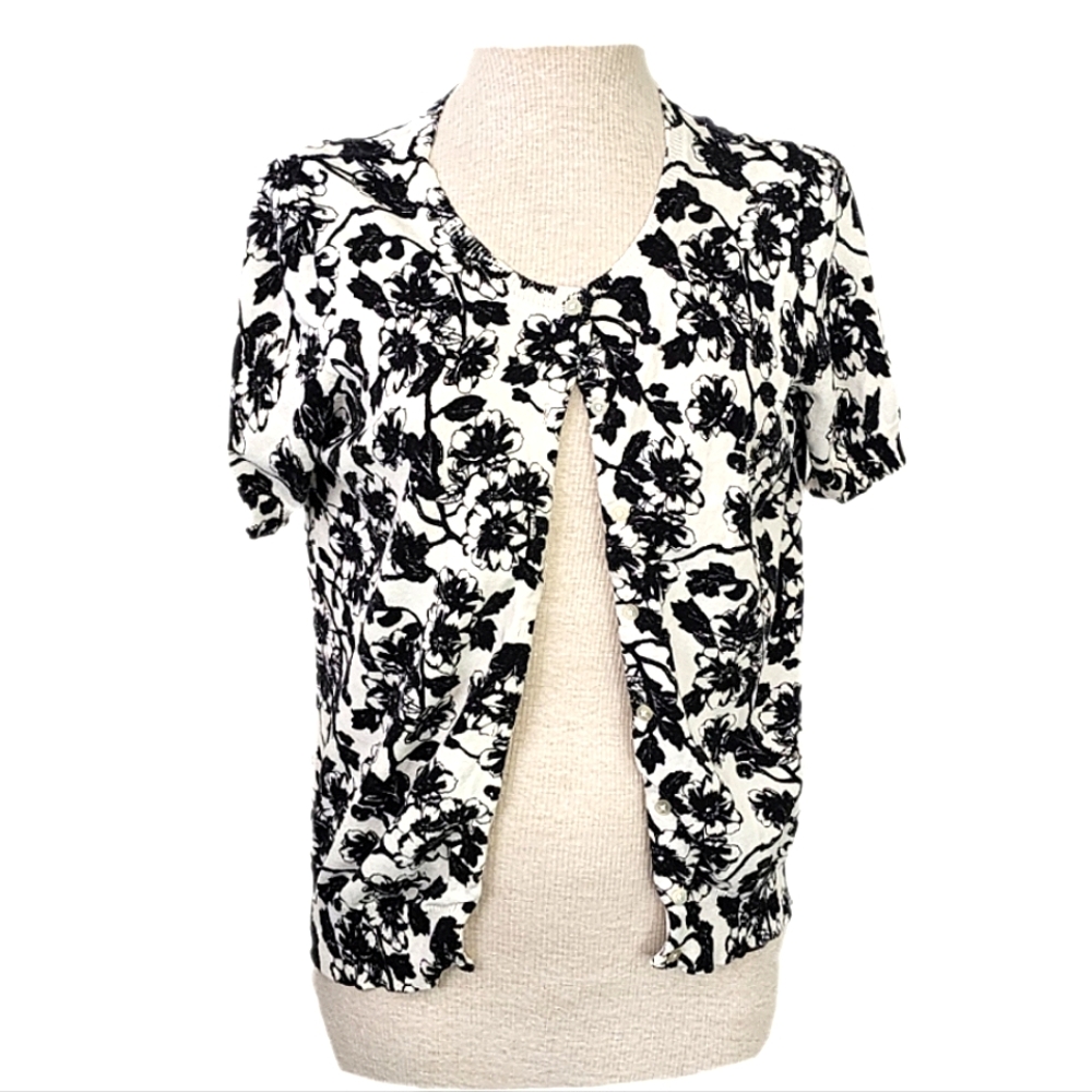 Joe Fresh Floral Short Sleeve Cardigan White Multi Size L